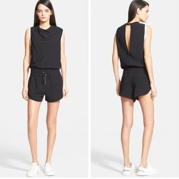 Helmut Lang Black Sleeveless Romper Drawstring Waist Keyhole Back Size 6 - Picture 1 of 14